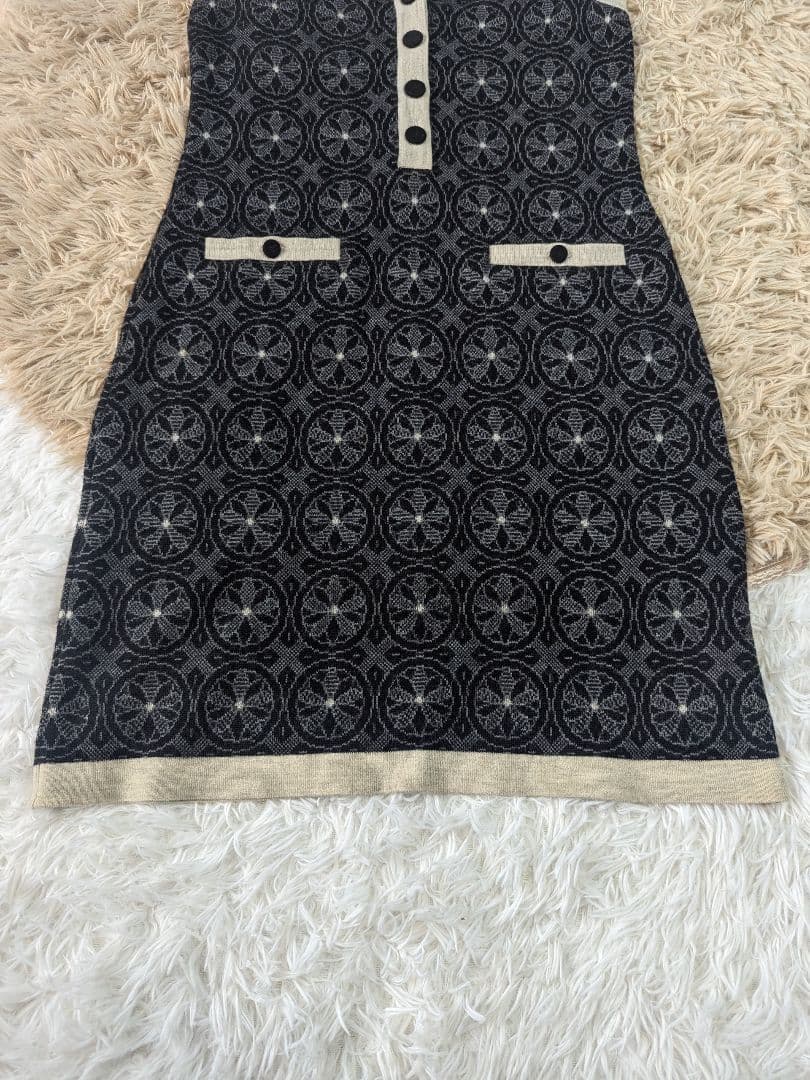 Rene ルネ ニットワンピース ノースリーブ ひざ丈ワンピース 総柄 日本製