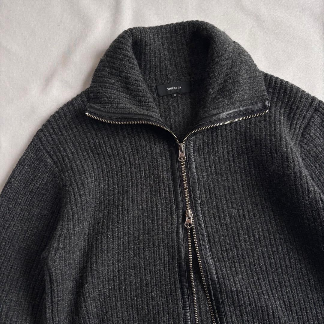 00s COMME CA ISM wool drivers knit レザー切替