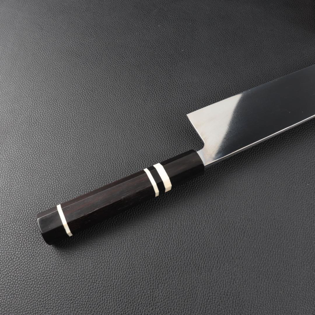 11002 鱧切り 骨切り包丁 鏡面仕上げ 尺寸 黒檀黒水牛角白三本巻八角柄