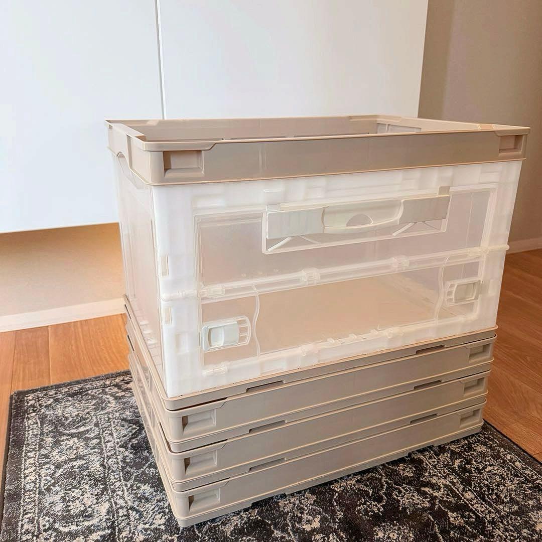 折りたたみコンテナ 50L 収納ボックス【ベージュ】長辺開き4個セット①