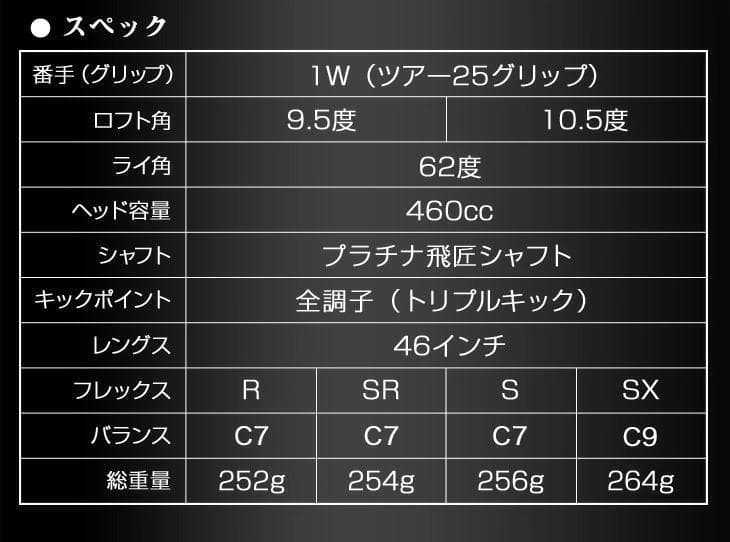 【新品】超高反発ドライバー「悪童」超軽量 プラチナ飛匠シャフト