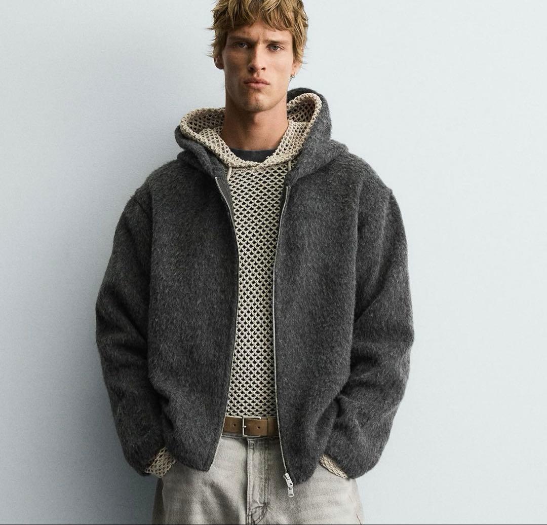 ZARA】／アワレガ酷似／フェイクファーシャツジャケット フード付き