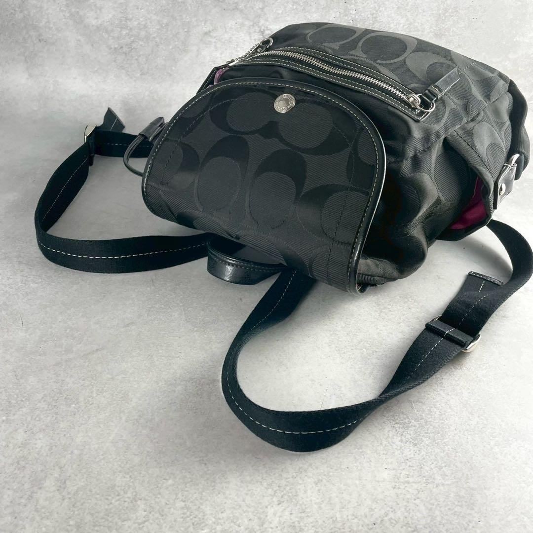 ✨極美品✨コーチ　リュック　バックパック　シグネチャー　キャンバス×レザー 黒