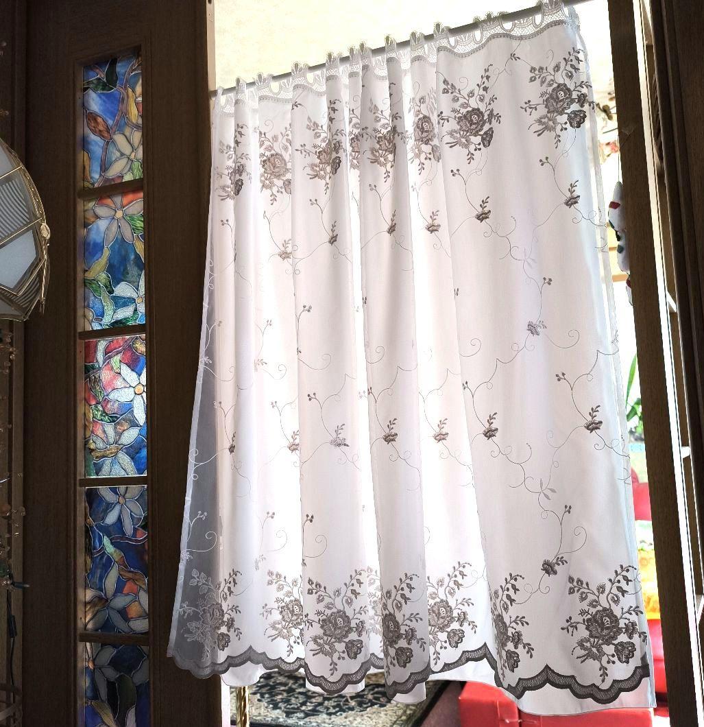 カフェカーテン【あみたろう様オーダー品 バラ刺繍レース 2枚重ね