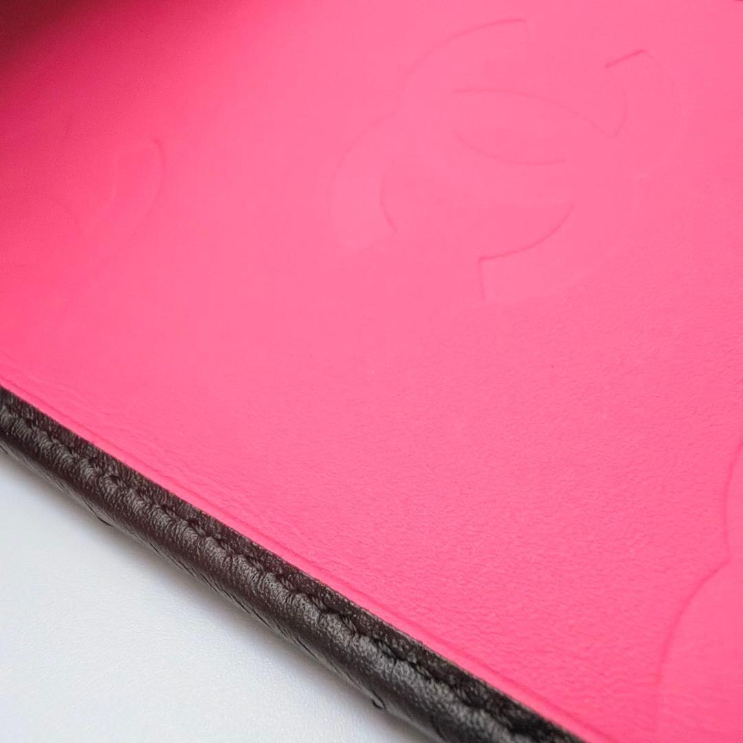 シャネル カンボンライン ロングウォレット ココマーク ブラックxピンク 長財布