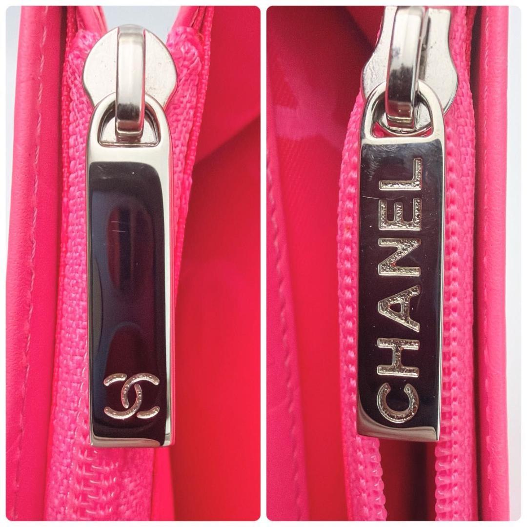 シャネル カンボンライン ロングウォレット ココマーク ブラックxピンク 長財布