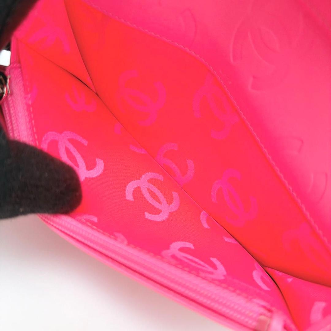 シャネル カンボンライン ロングウォレット ココマーク ブラックxピンク 長財布