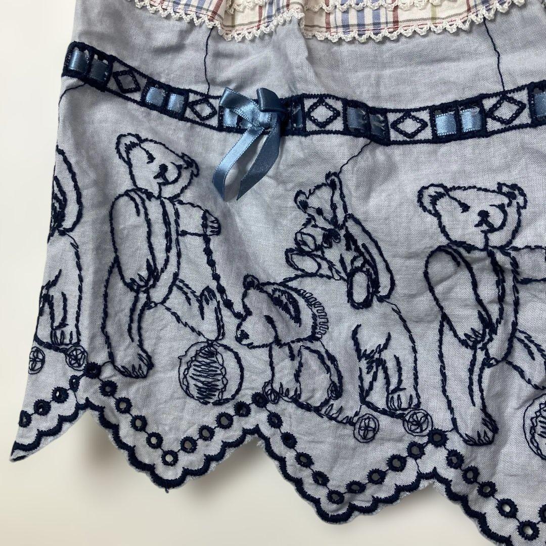 【試し付けのみ】ピンクハウス ブルー系チェック くまちゃん刺繍 ケープ/2021