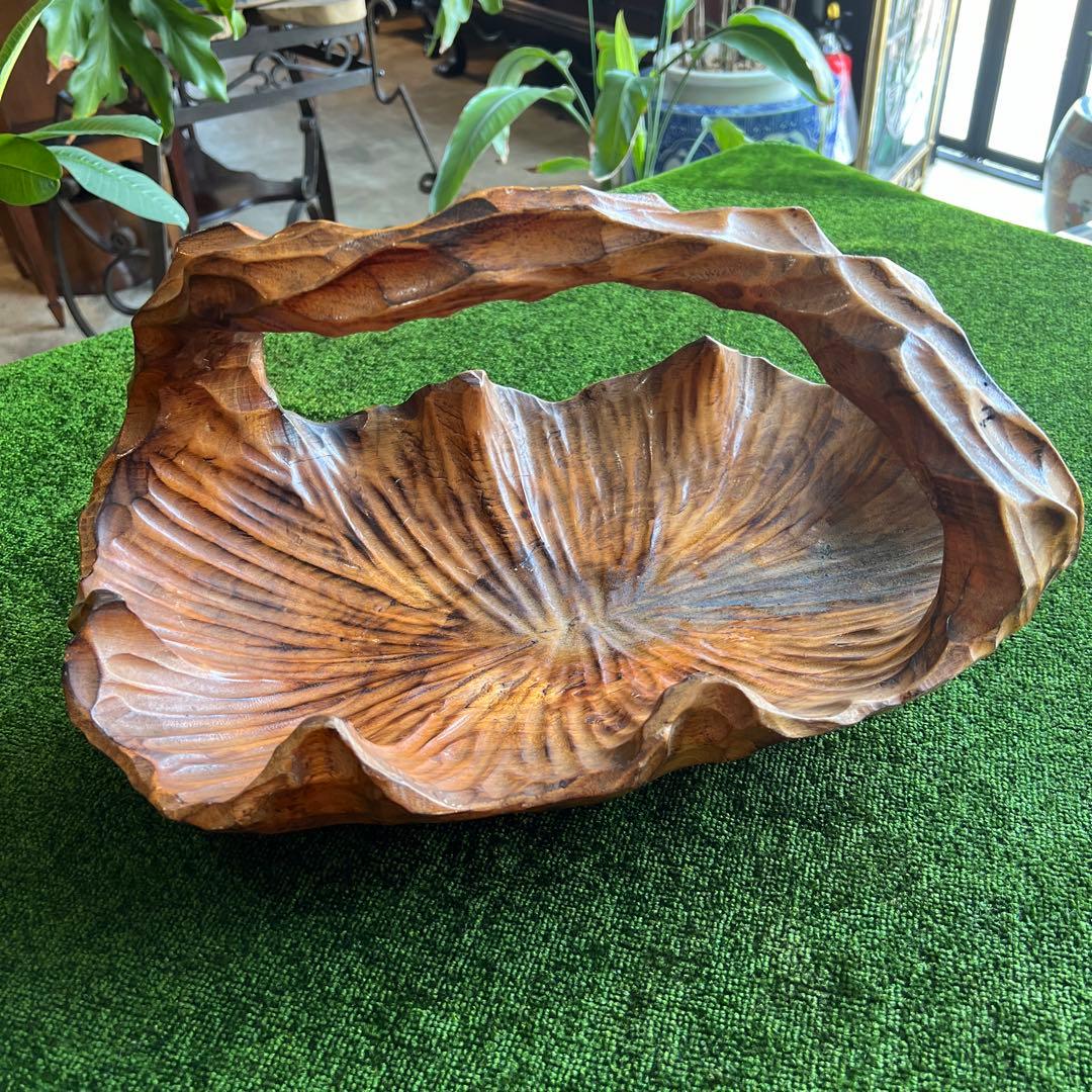 ヴィンテージ木製 バスケット 天然木 木彫り 木籠 オブジェ インテリア