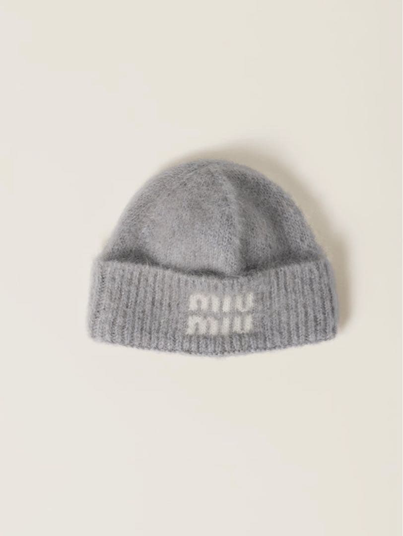 miumiu ミュウミュウ モヘア ビーニー ニット帽 グレー - メルカリ