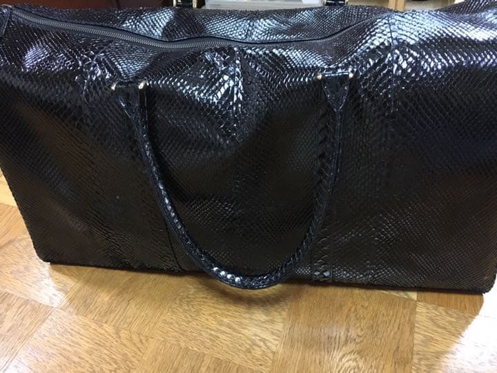 へび皮　オーダーメイド品　ボストンバッグ 弾丸出張ボストンバッグ 蛇革バッグ パイソンバッグ 藍染め 青 出張用