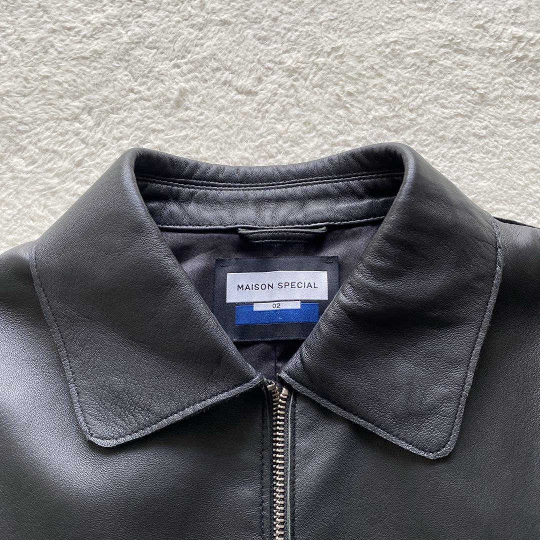 メゾンスペシャル ラムレザープライムオーバー襟付きシングルライダースジャケット