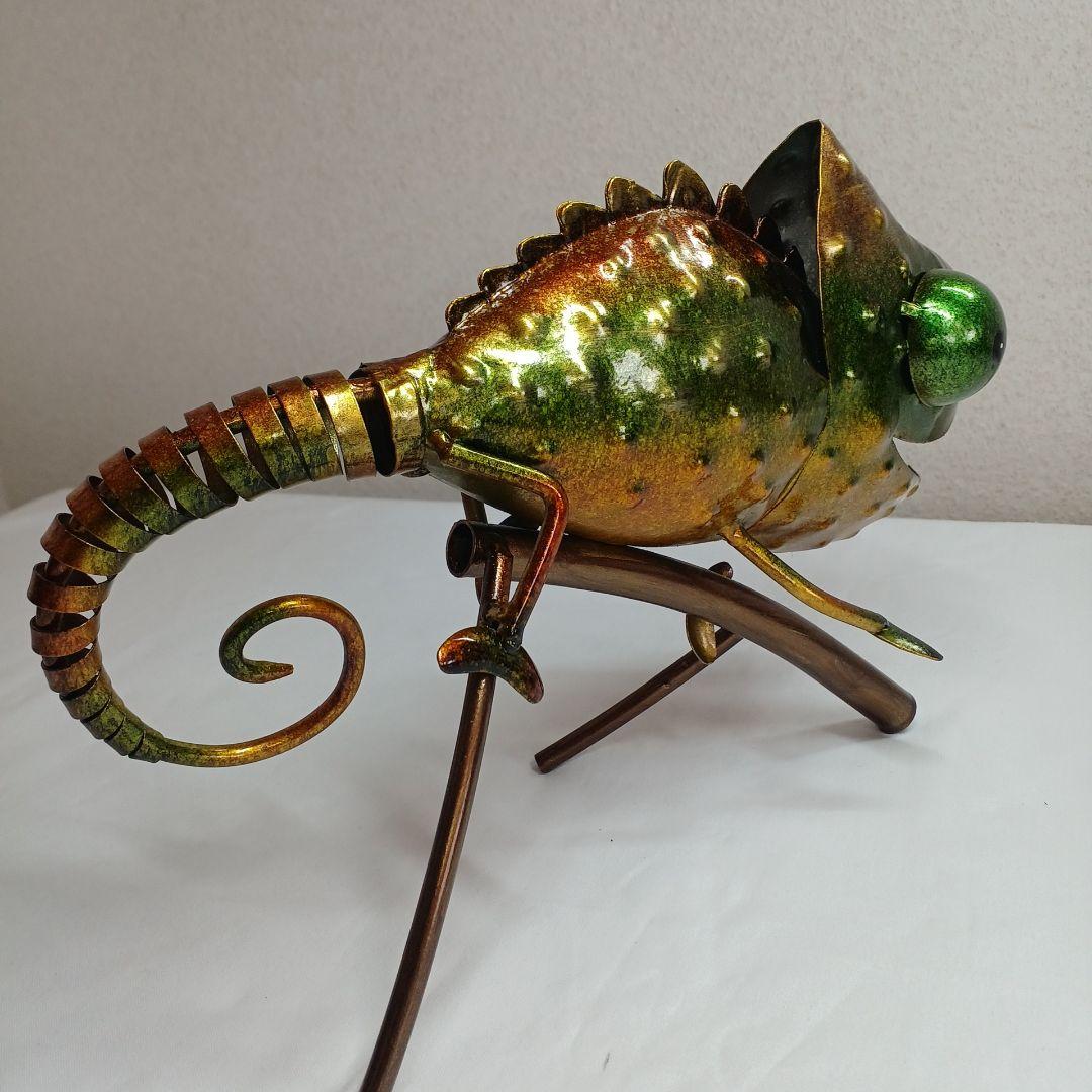 カメレオン 置物 オブジェ インテリア ブリキ製 身体約30㎝ 2体セット