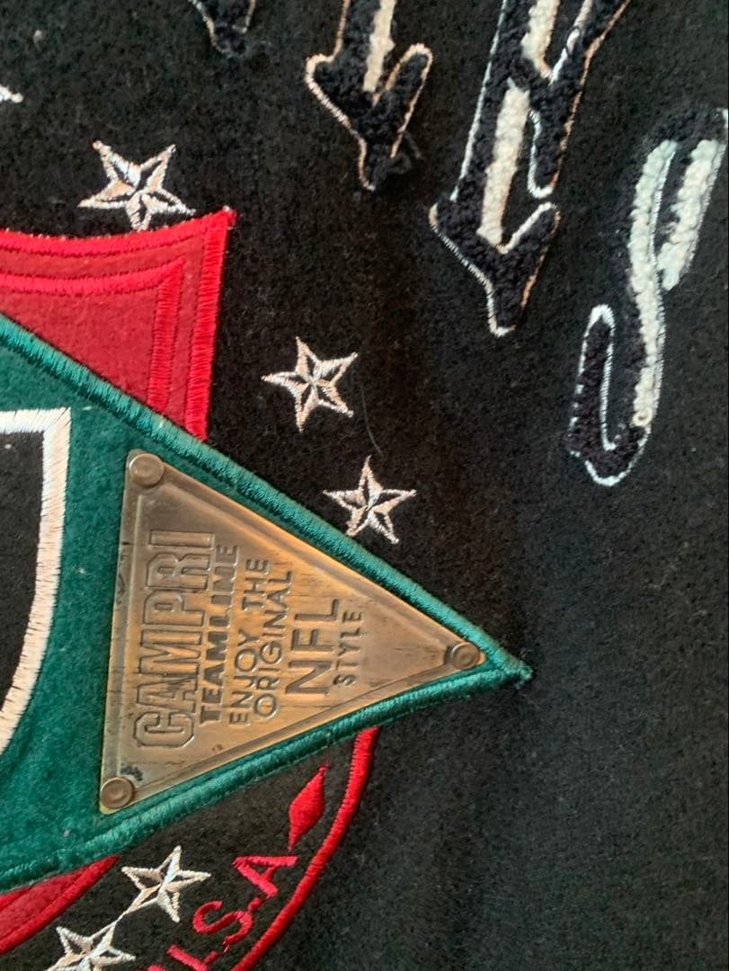 90s ロサンゼルス レイダース 袖レザースタジャン NFL サイズ48 黒ピン