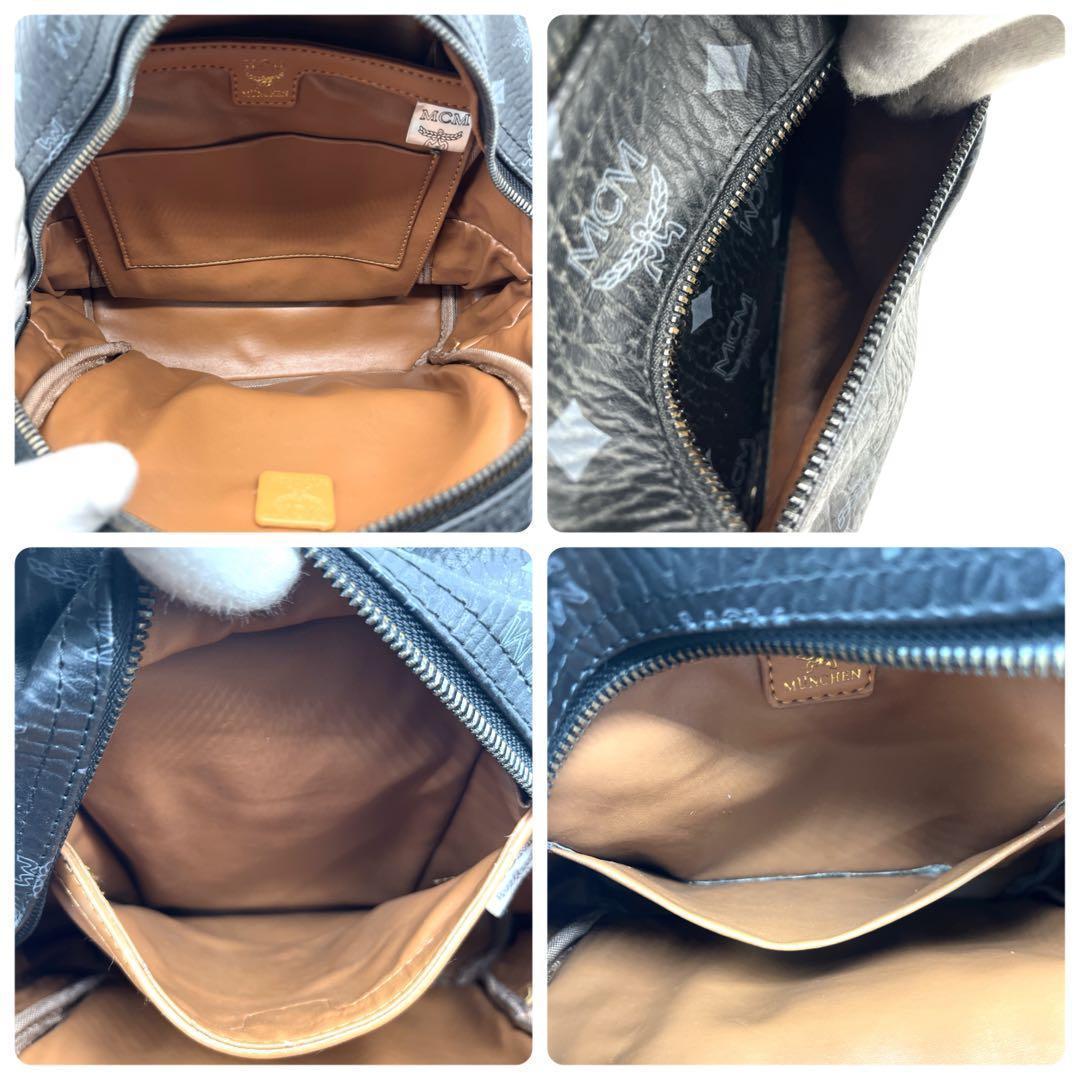 【美品】MCM ブラック スモールサイズ スタッズ リュック ヴィセトス柄 黒