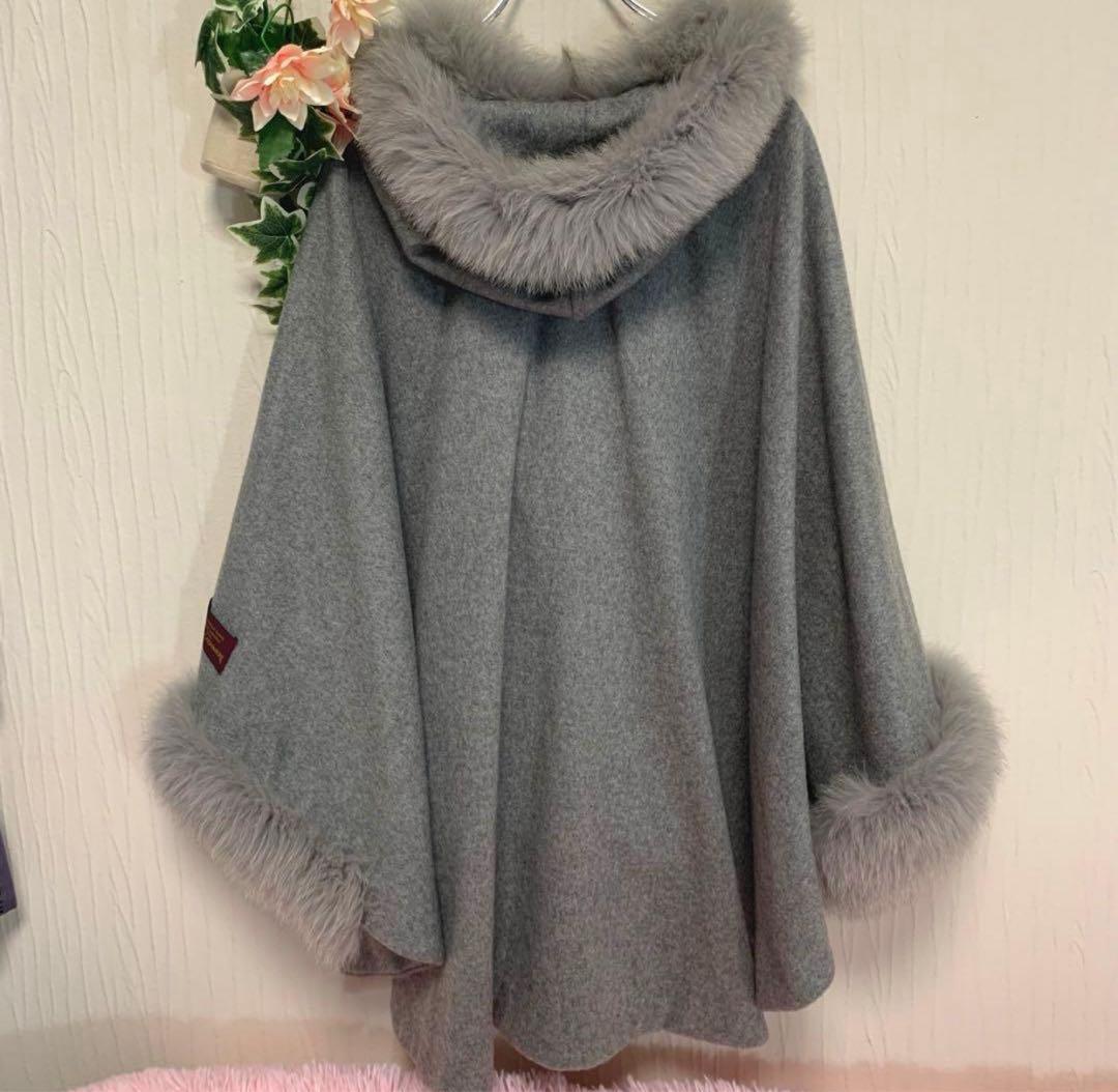 F32.美品◇BALMAIN【カシミヤ100%：フォックスファー◇ポンチョ】