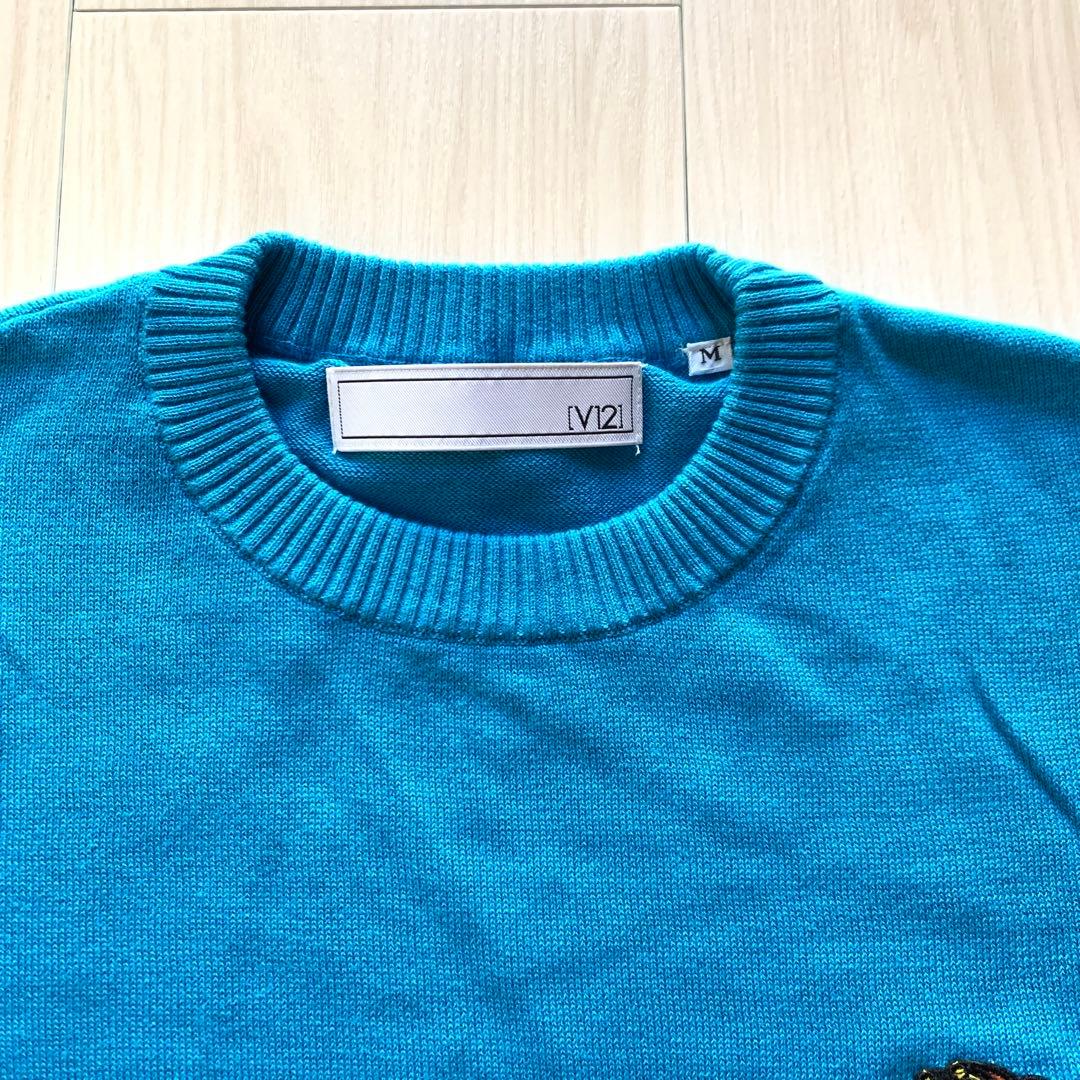 美品】V12 LION CREW ワッペンニットセーター Mサイズ メンズ