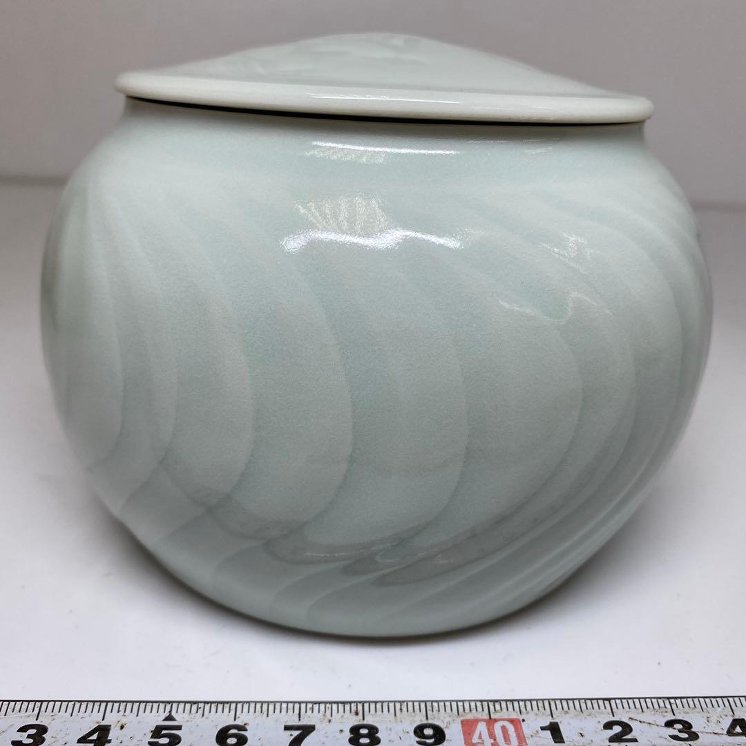 川瀬満之 白磁鶴文蓋物 共箱 直径約12cm 東N7-0910③ 美術品・