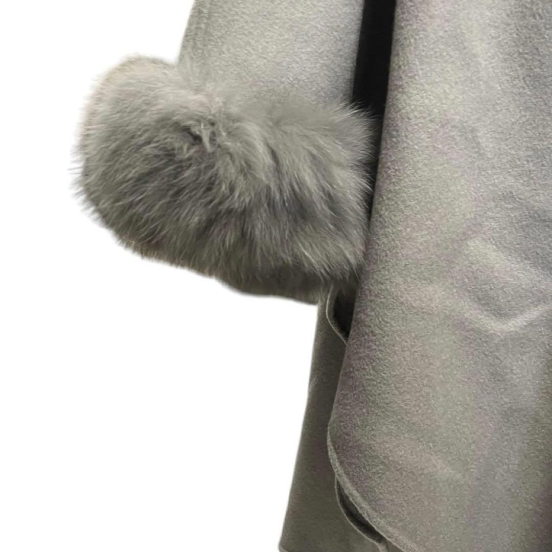 美品☆Diagram☆フォックスファー ウールポンチョ グレー フリーサイズ