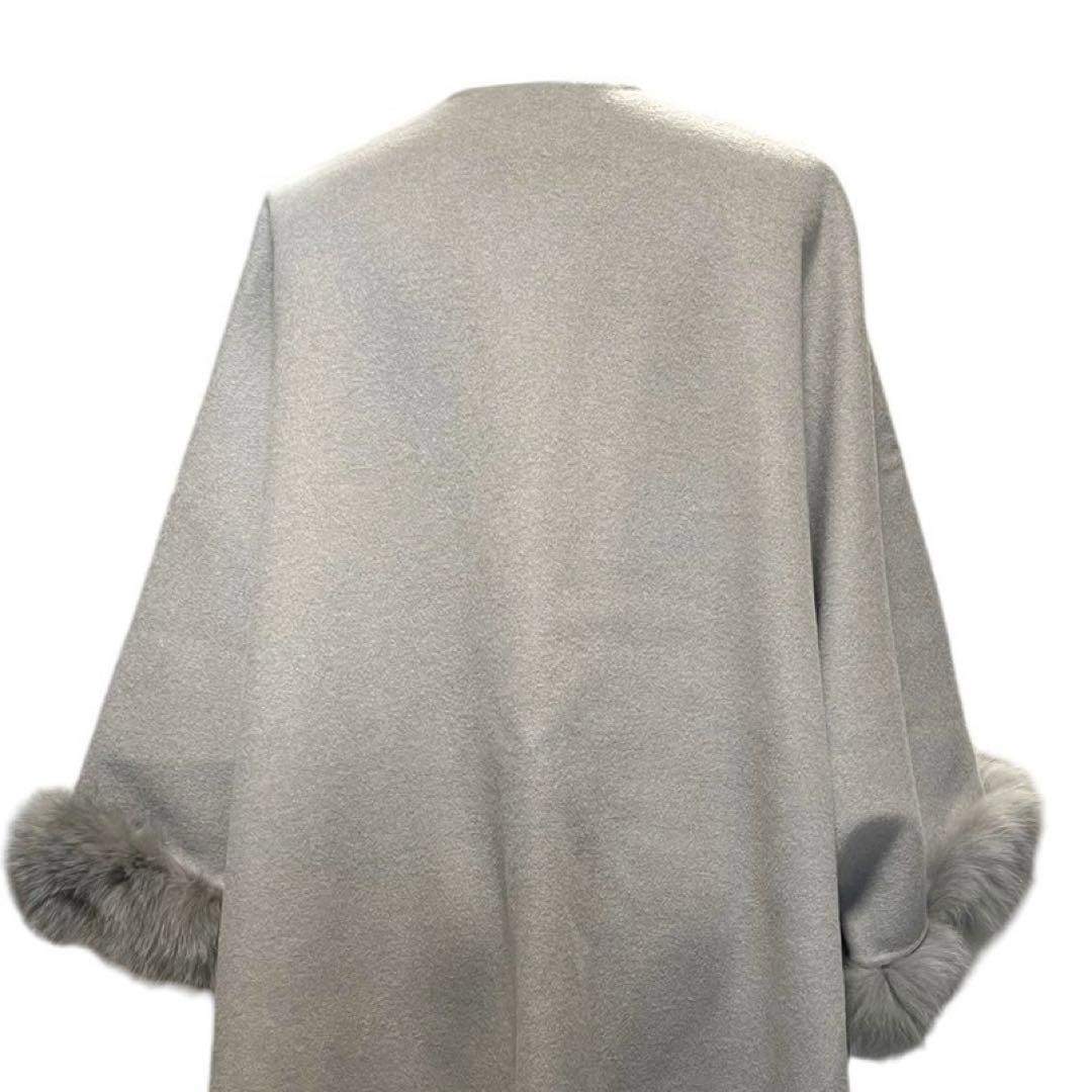 美品☆Diagram☆フォックスファー ウールポンチョ グレー フリーサイズ