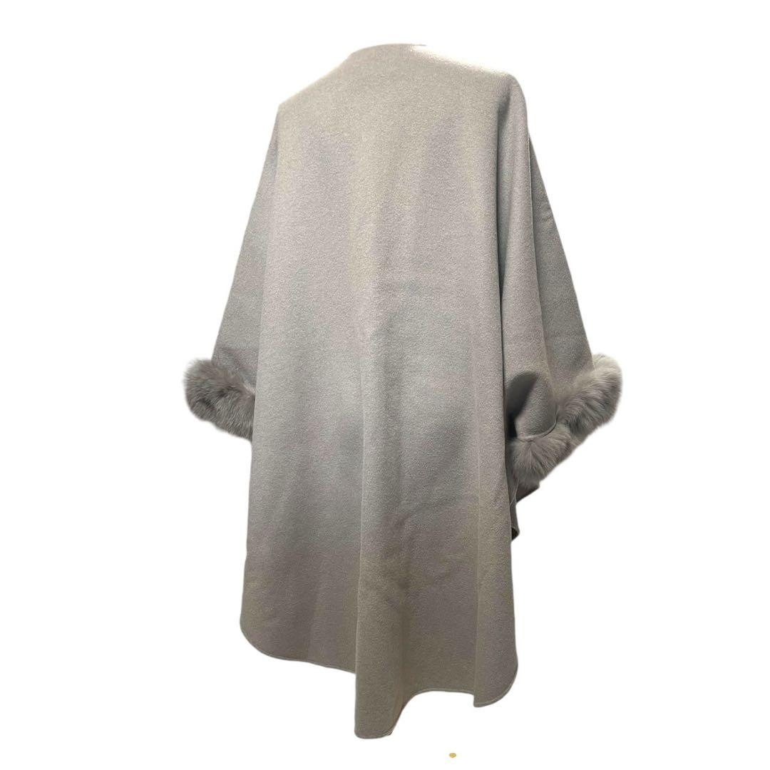 美品☆Diagram☆フォックスファー ウールポンチョ グレー フリーサイズ