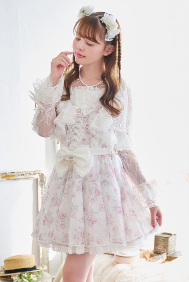 公*o様 lizlisa ローズリボンシフォンワンピース　フリルレースボレロカー