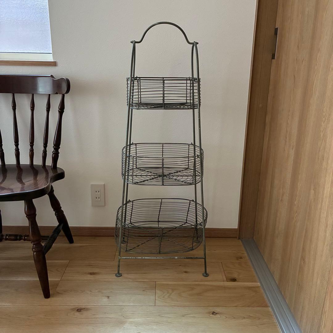 店舗什器　３段　カゴ　ラック　 アンティーク