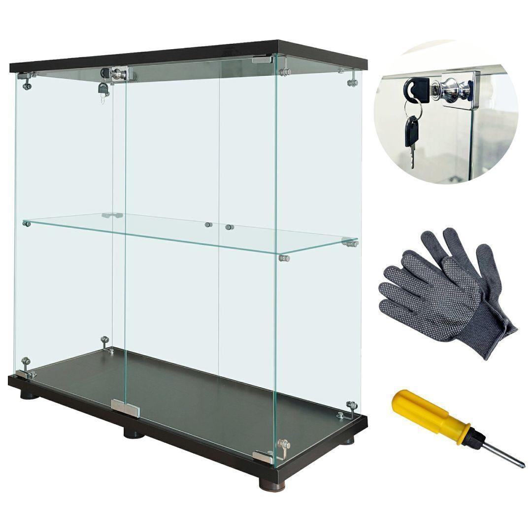 ガラスケース 2段両扉 コレクション フィギュア 棚 ショーケース 黒