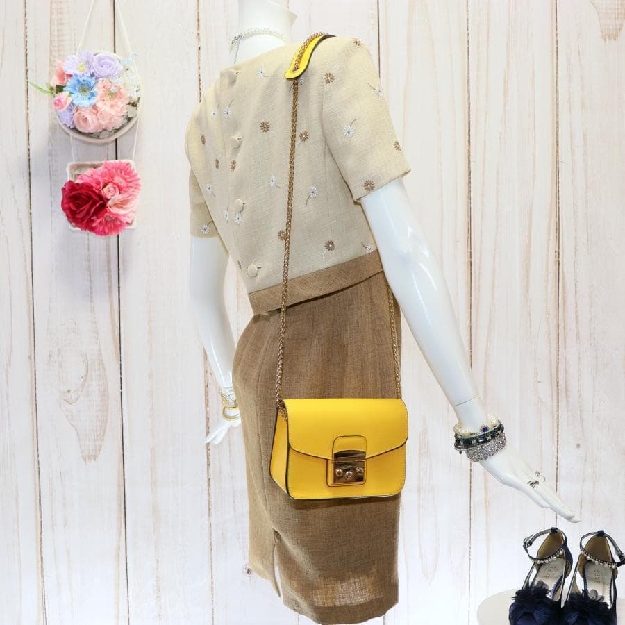 エムズグレイシー 花柄刺繍ワンピース M バイカラー ブラウン くるみボタン