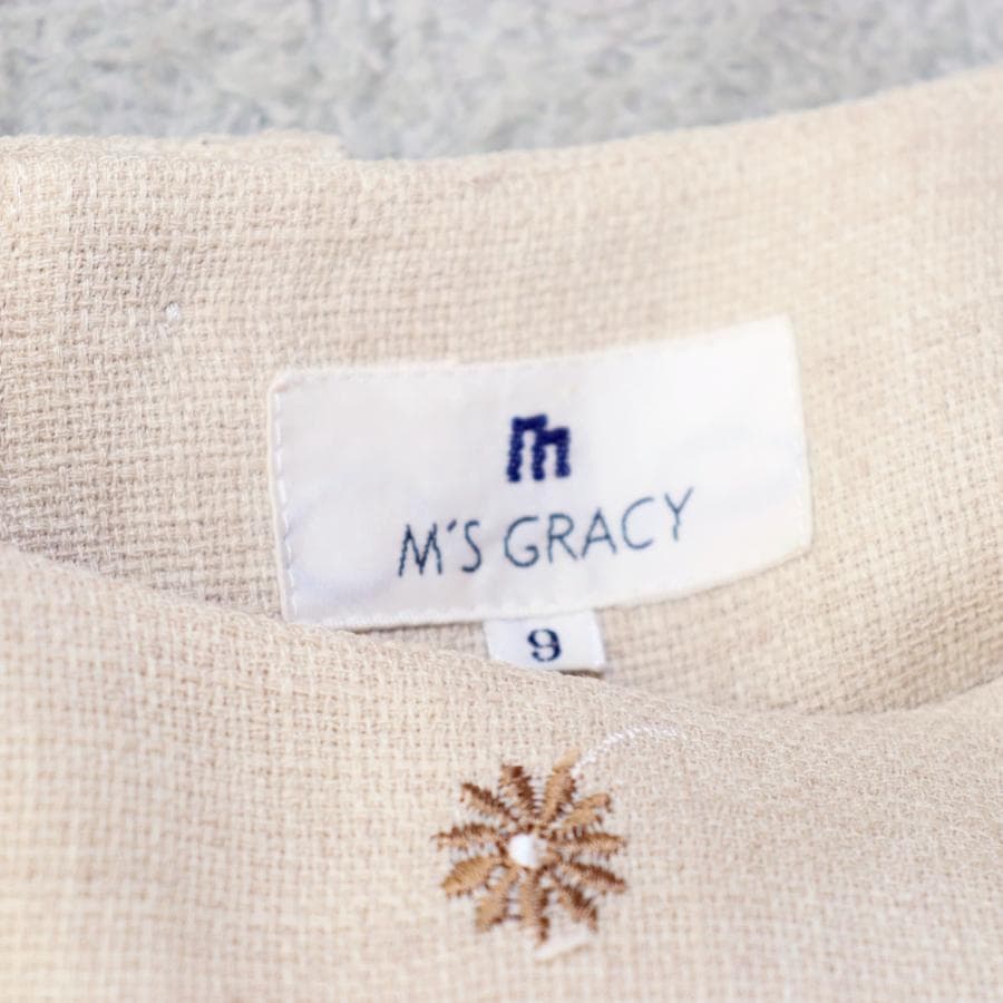 エムズグレイシー 花柄刺繍ワンピース M バイカラー ブラウン くるみボタン