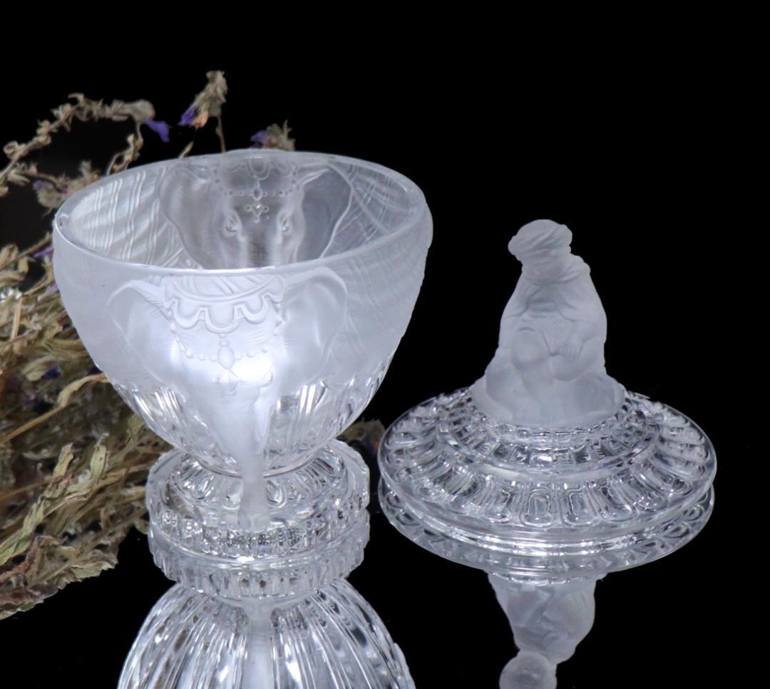 オールド・バカラ1880年美術館級 フロスト インド象の上に乗る少年 特大蓋物