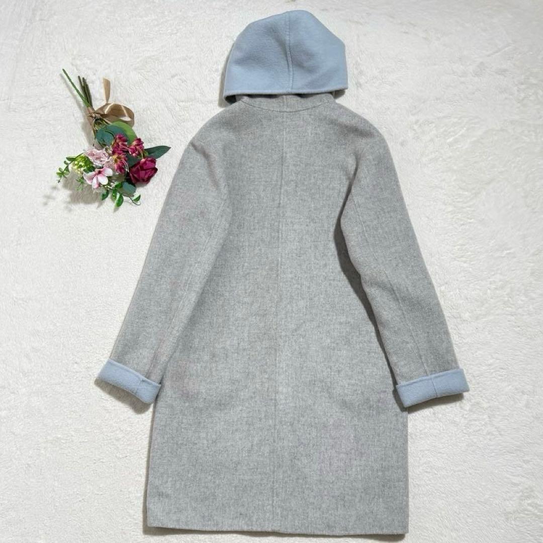 セオリー　フーデッドコート カシミヤ混 コート　ダブルフェイス　秋冬　グレー