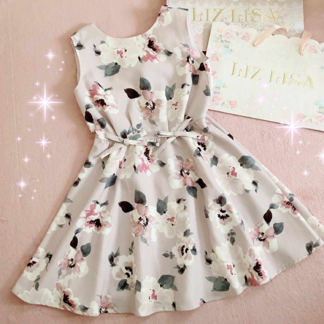 ☆リズリサLIZLISA☆大花柄☆大人デザインワンピース☆ピンク - メルカリ