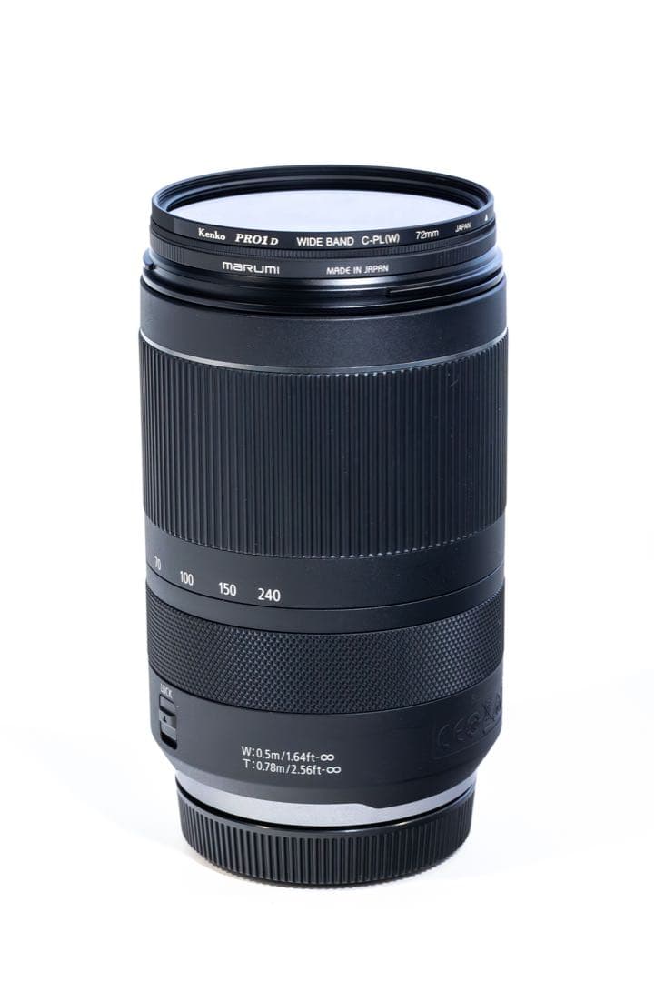 キャノン24-240ズームレンズ、レンズフード、円偏光フィルター、保護フィルター