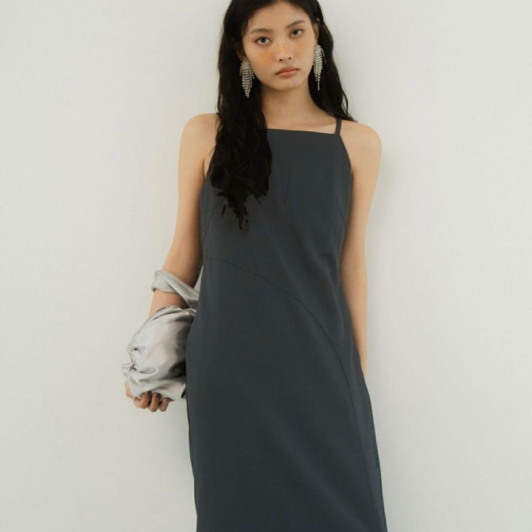 【美品】ANDRESED cutting curve dress チャコールS