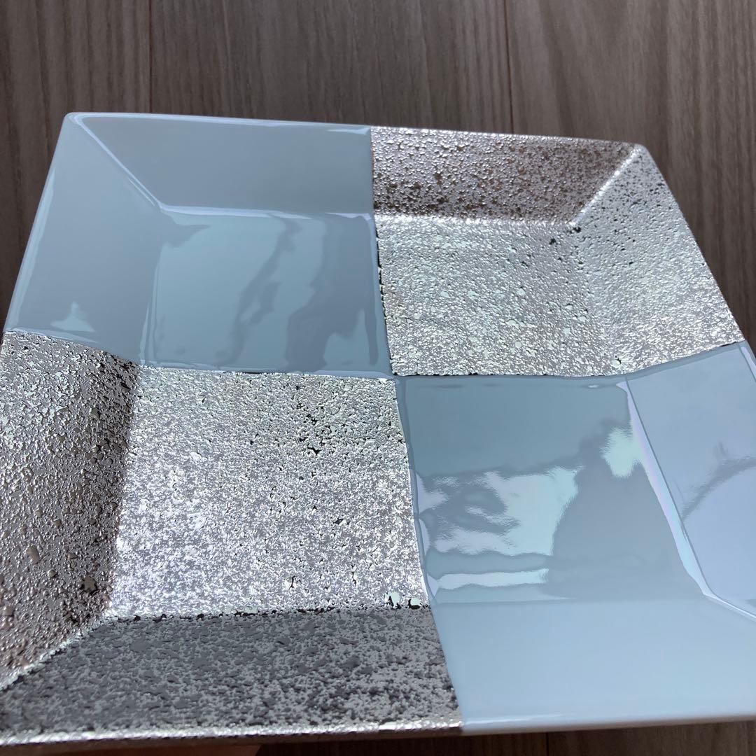 鷹巣瑞光堂　プラチナ市松(大)正角皿　逸山窯　22.5cm　2枚セット