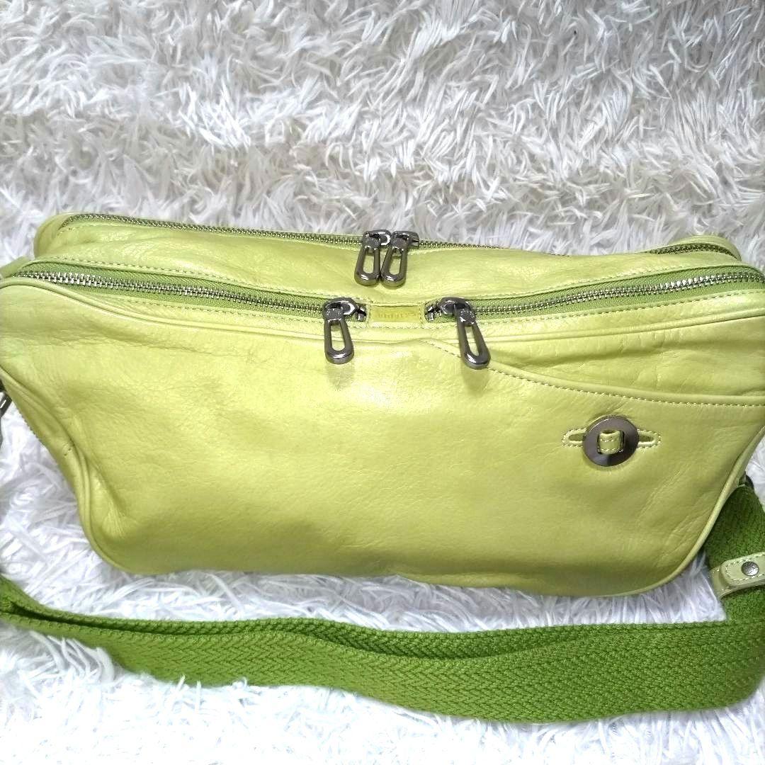 大人気 希少色 Aniary ライム レザー ボディバッグ ダブルファスナー
