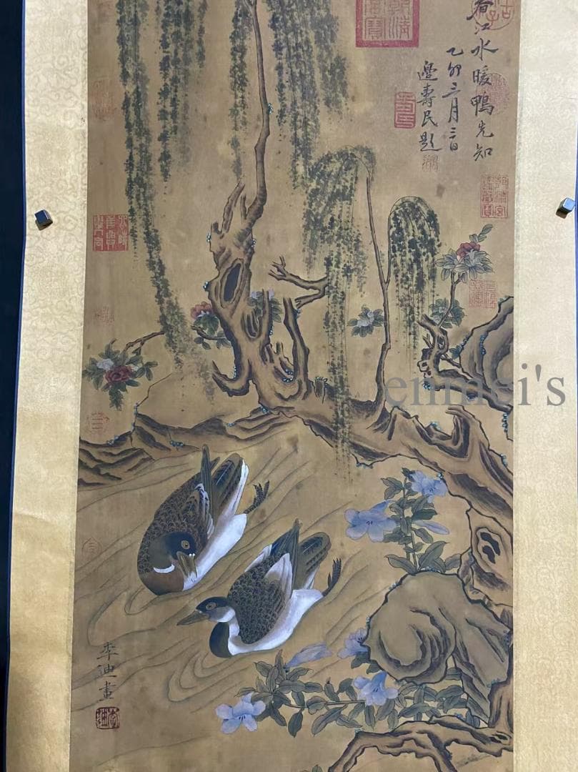 中国古美術 宋代 李迪款 花鳥画 絹布 肉筆 唐物 書道 水墨画 掛け軸