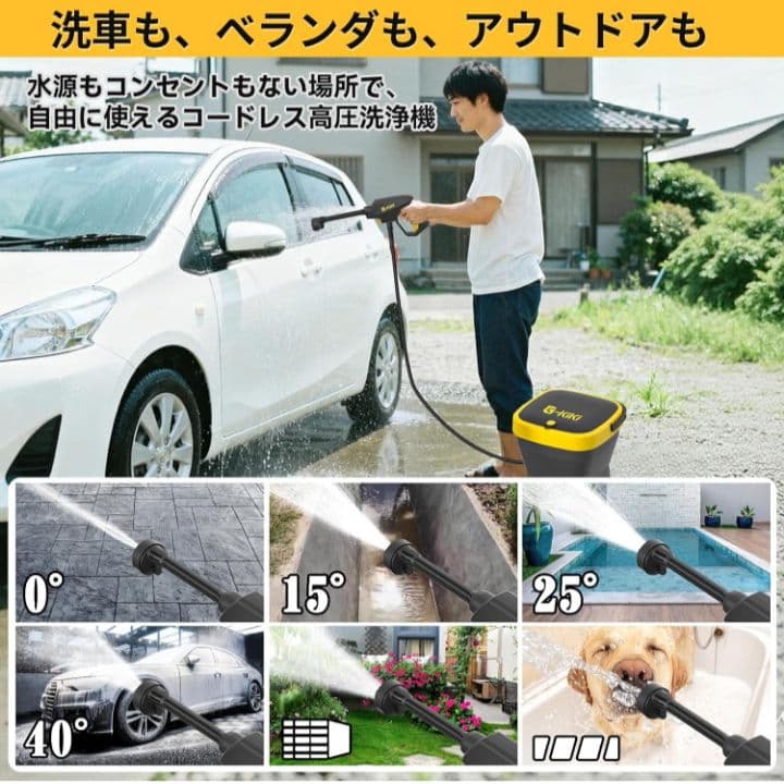 折りたたみ式 高圧洗浄機 コードレス 充電式 タンク型 4段階水圧調整 電池