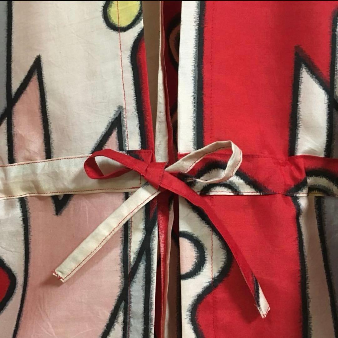 着物リメイク 割烹着 正絹銘仙 ピカソ風柄 古布リメイク