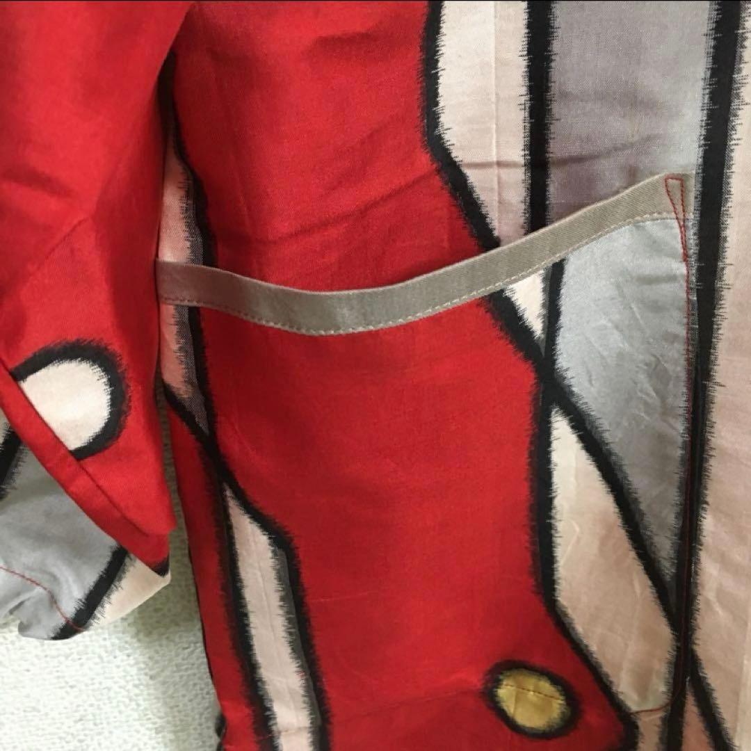 着物リメイク 割烹着 正絹銘仙 ピカソ風柄 古布リメイク