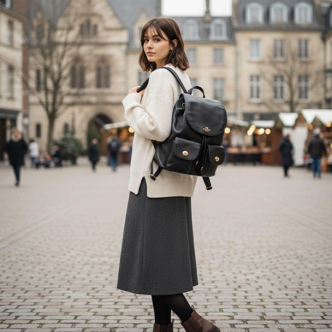 極美品 コーチ リュック バックパック レザー ブラック フラップ