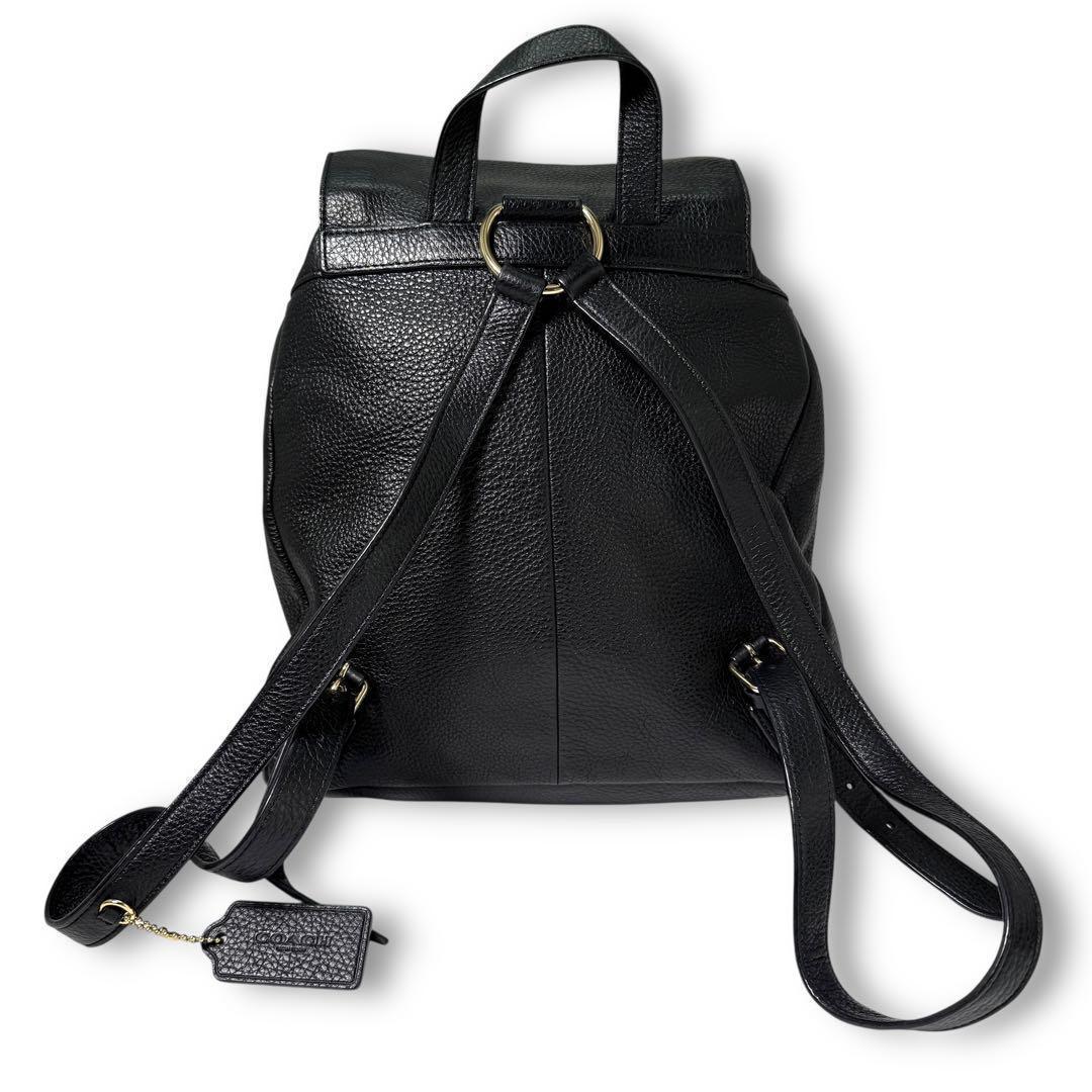 極美品 コーチ リュック バックパック レザー ブラック フラップ