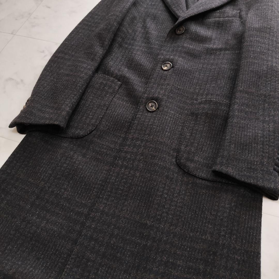 ラルディーニ グレンチェックウールチェスターコート 46 M ブラウン ネイビー