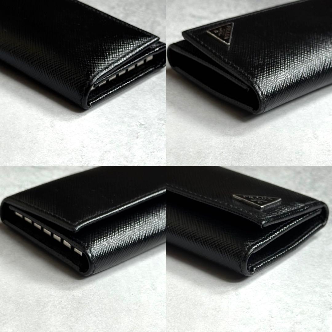 【美品】 PRADA プラダ / サフィアーノトライアングルキーケース ブラック