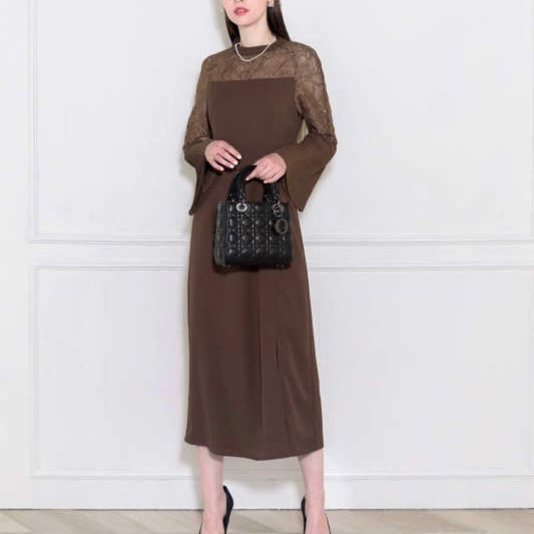 美品 Leja レース切替スリットAラインロングドレスワンピース 長袖