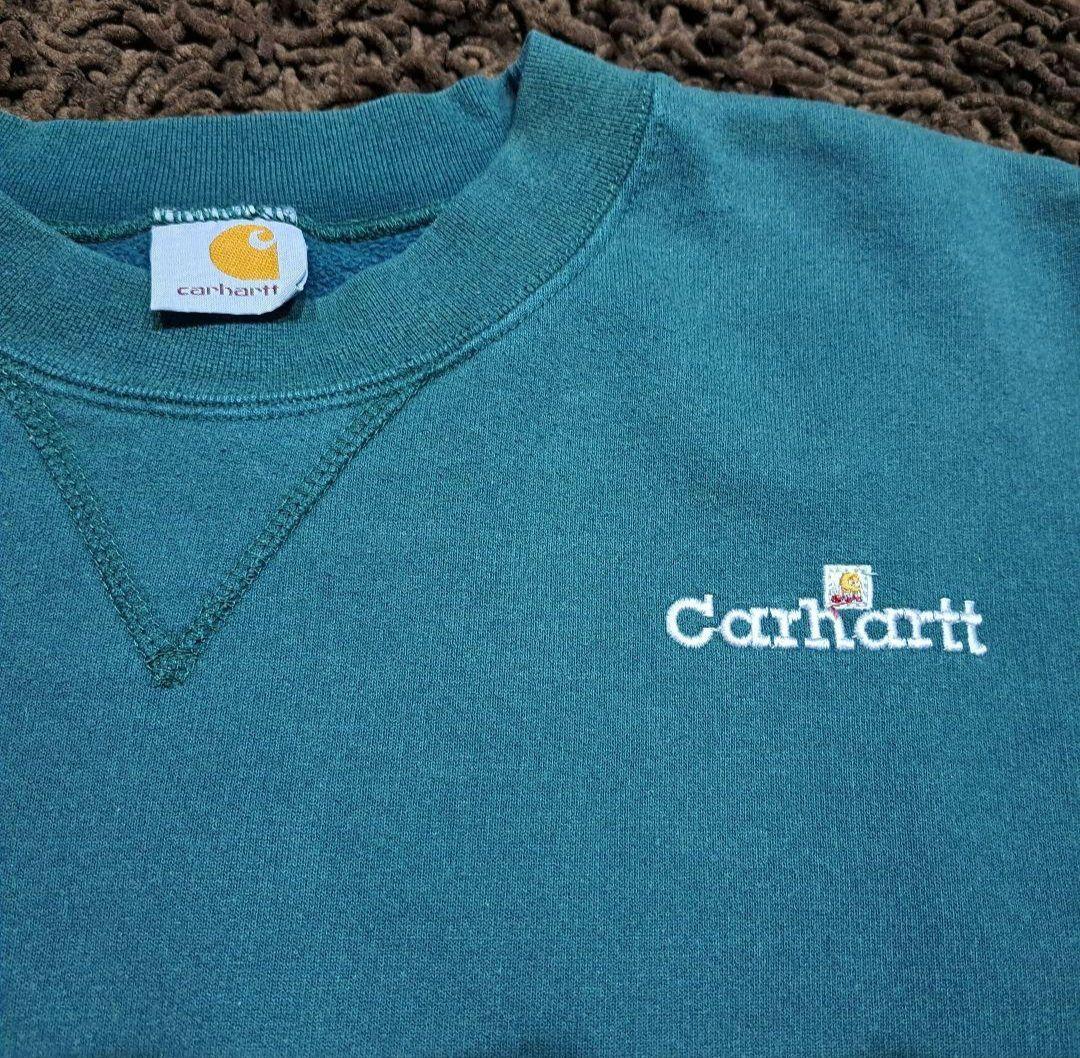 【90s USA製 カーハート】肉厚 2XL 刺繍ロゴ 旧ロゴ スウェット 緑