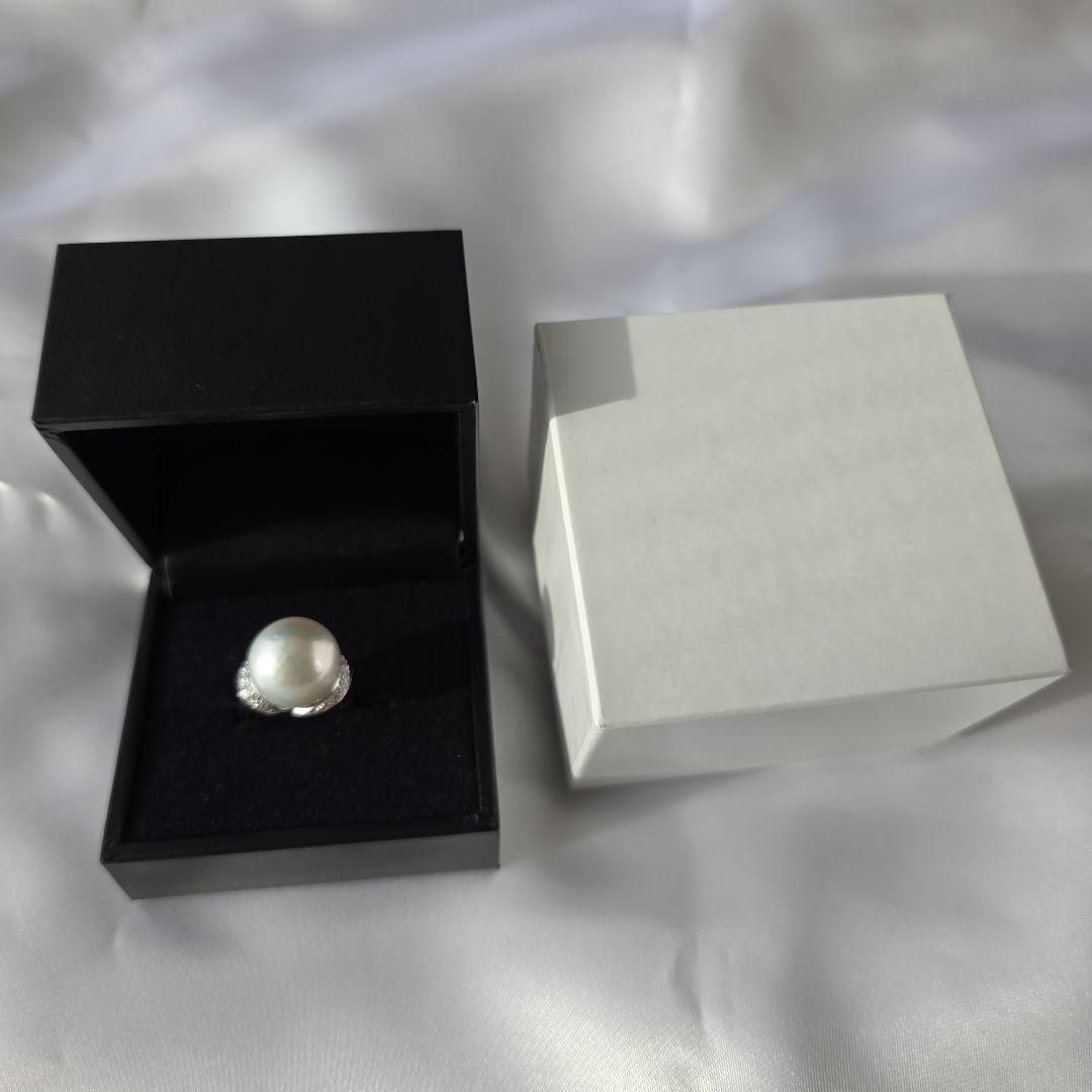 SV天然南洋白蝶真珠プラチナカラー系超大珠リング 15.62mm #14