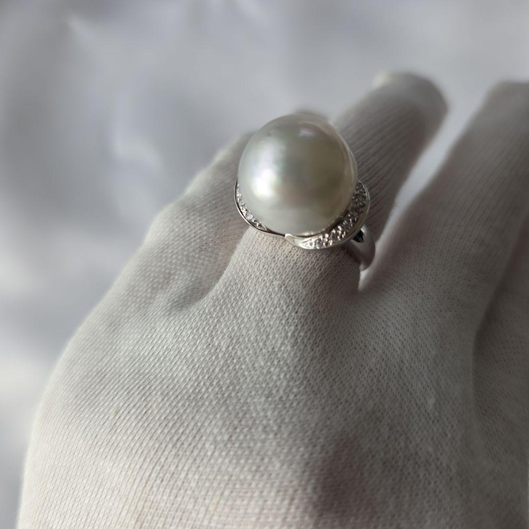 SV天然南洋白蝶真珠プラチナカラー系超大珠リング 15.62mm #14