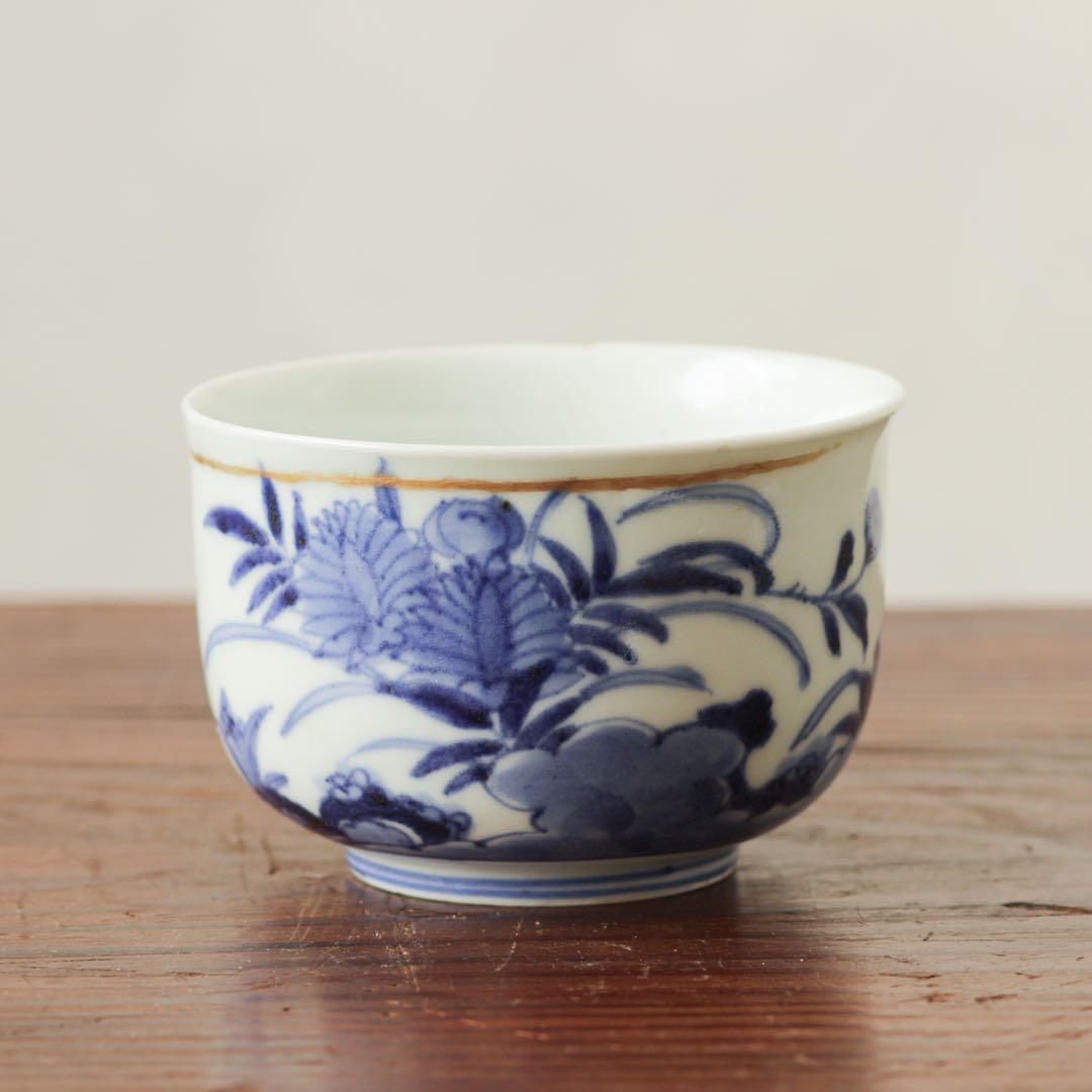 古伊万里　伊万里　江戸　中期　茶器　煎茶碗　染付　向付　2客セット　金継ぎ　材料